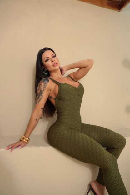 Dark Hibiscus Green Push Up Jumpsuit - Image 5