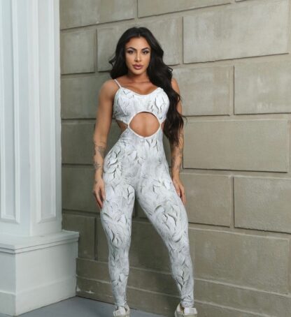 White Jumpsuit with Silver Foliage Details - Image 2