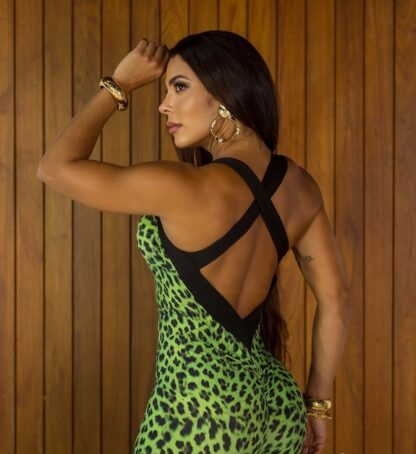 Safari Green Leopard Print Jumpsuit - Image 3