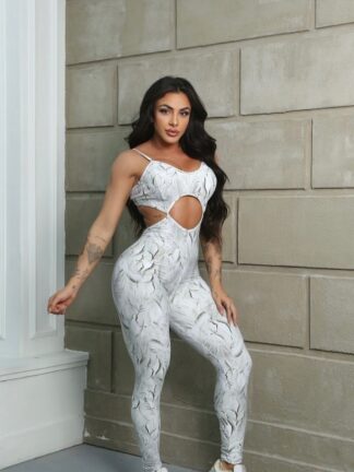 White Jumpsuit with Silver Foliage Details