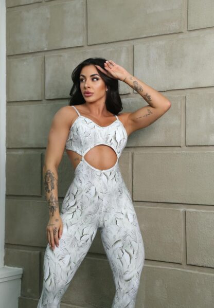 White Jumpsuit with Silver Foliage Details - Image 3