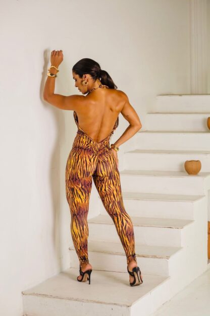 Tiger Skin Jumpsuit with V-Neck - Image 4