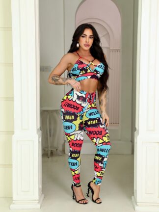 Cartoon Fit Top and Leggings Workout Set