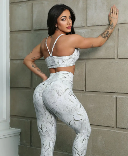 Scarlet Top and Ivory Forest Leggings Workout Set - Image 4