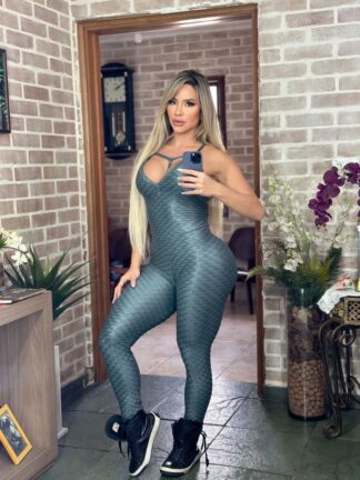 Gray Brocade Jumpsuit with Braided Front