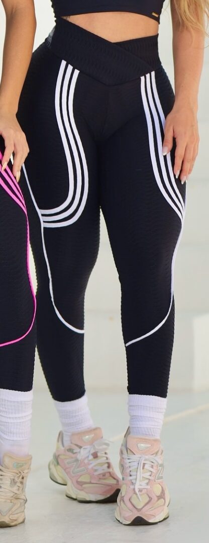 Black Fitness Leggings with White Details - Image 4