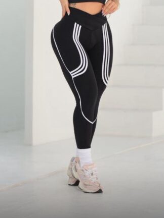 Black Fitness Leggings with White Details