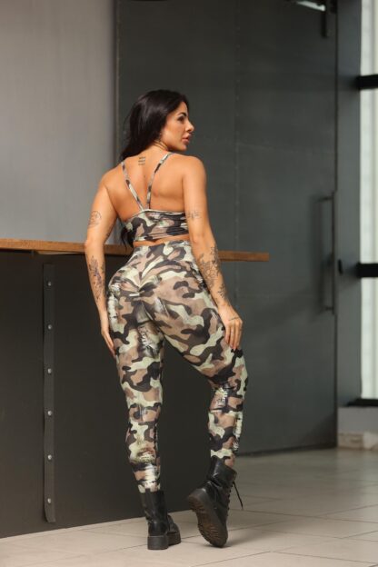 Military Green Fake Jeans Workout Set - Image 3