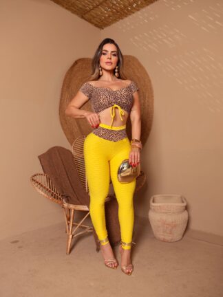 Yellow Leopard Workout Set