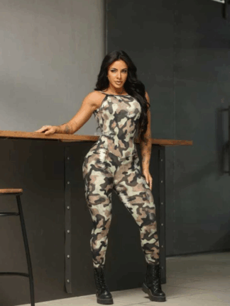 Green Military Jumpsuit with Fake Jeans