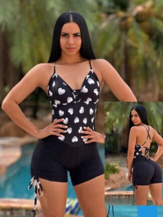 Black Romper with Heart Print