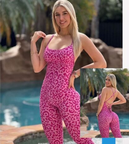 Chic Pink Leopard Fitness Jumpsuit