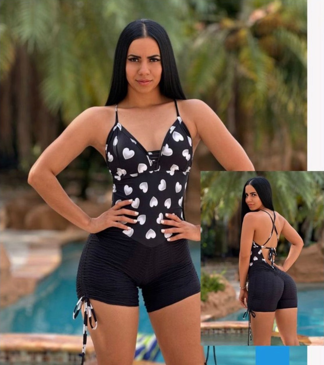 Black Romper with Heart Print