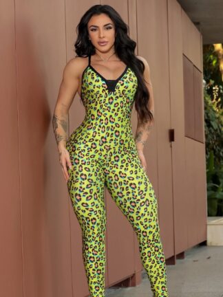Neon Green Leopard Jumpsuit