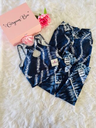 Blue and White Abstract Tie-Dye Workout Set