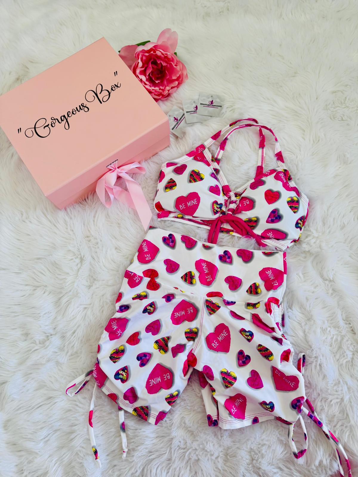 Be Mine White and Pink Workout Set