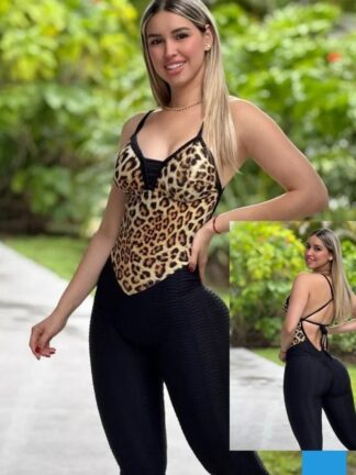 Leopard Print and Textured Fabric Jumpsuit